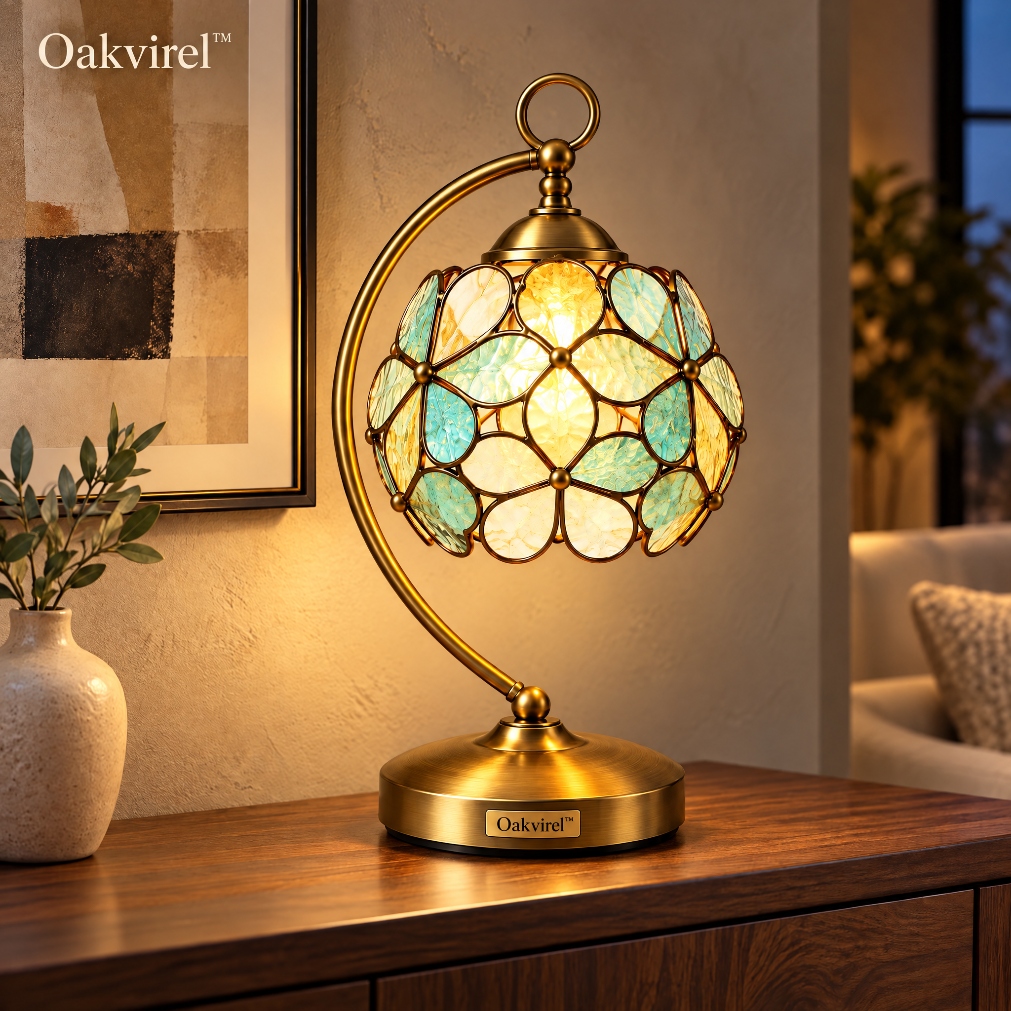 
                Oakvirel™ Aureline Mosaic Glass Accent Table Lamp
                