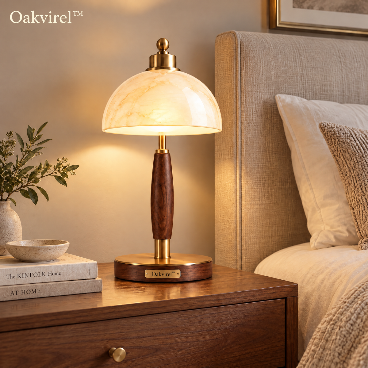 Oakvirel™ Liora Brass & Walnut Dome Table Lamp
