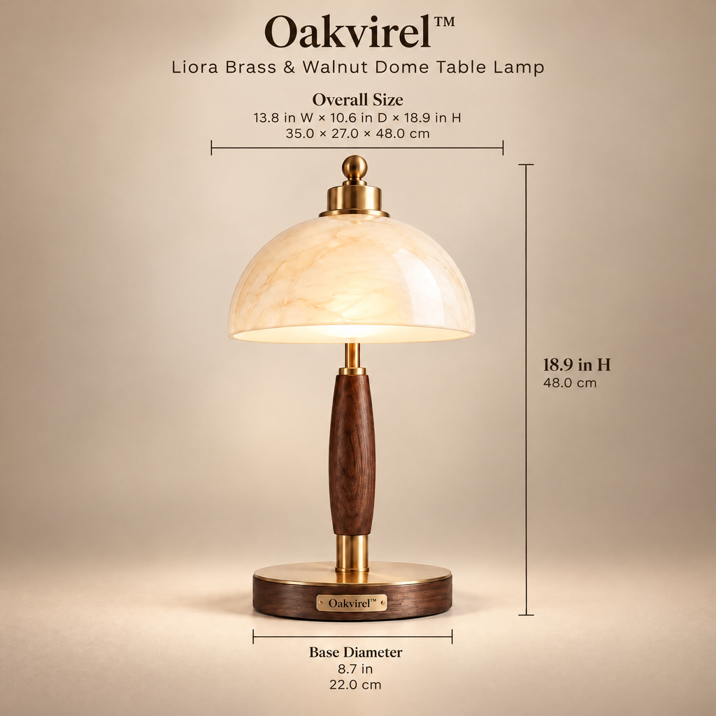 Oakvirel™ Liora Brass & Walnut Dome Table Lamp