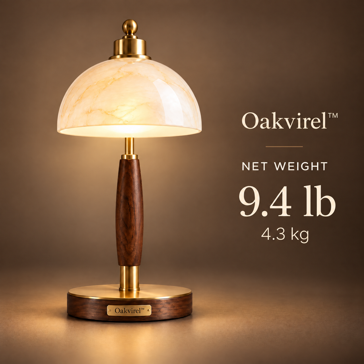 Oakvirel™ Liora Brass & Walnut Dome Table Lamp