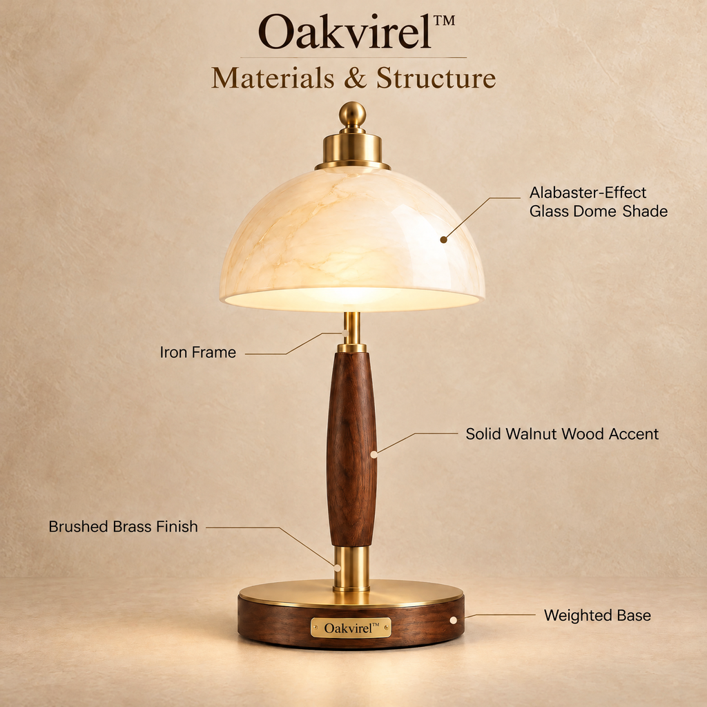Oakvirel™ Liora Brass & Walnut Dome Table Lamp