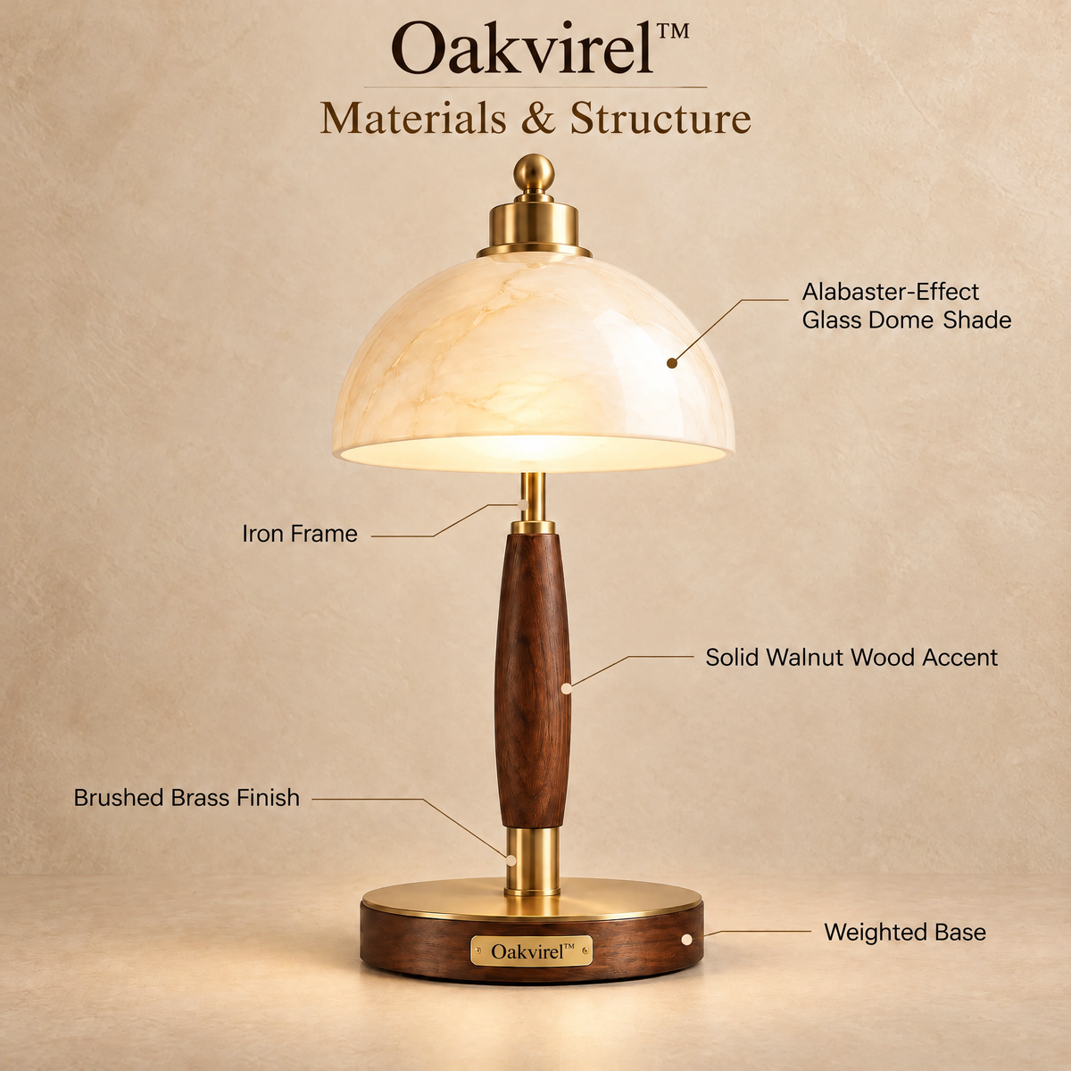 Oakvirel™ Liora Brass & Walnut Dome Table Lamp