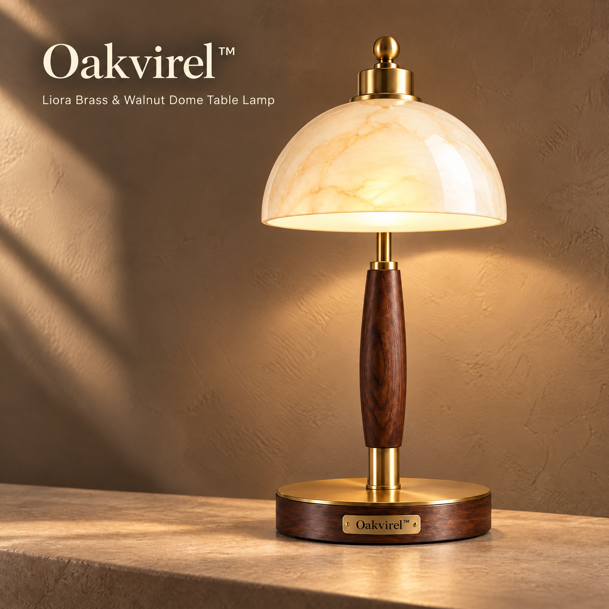Oakvirel™ Liora Brass & Walnut Dome Table Lamp
