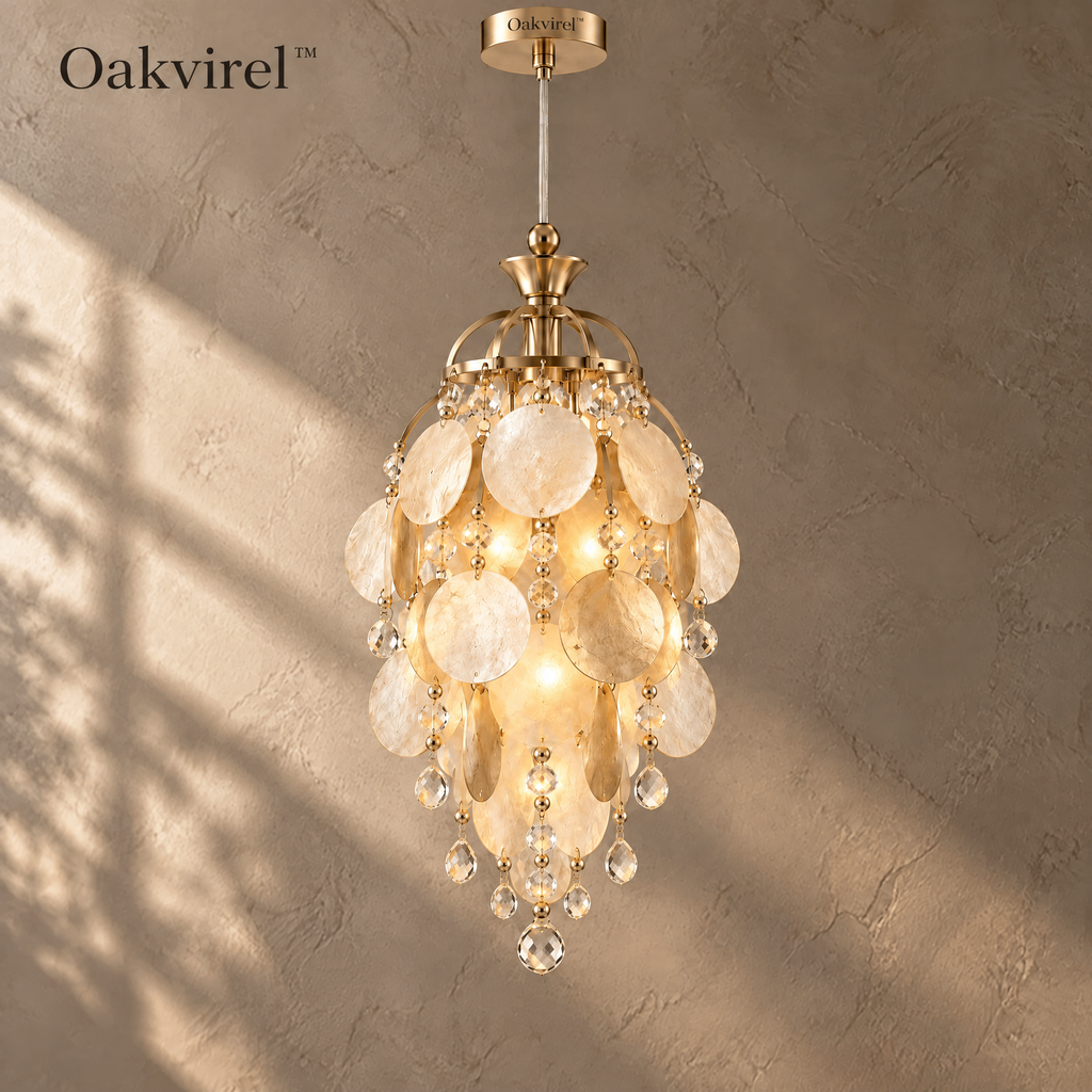 Oakvirel™ Elara 7-Light Crystal Leaf Chandelier