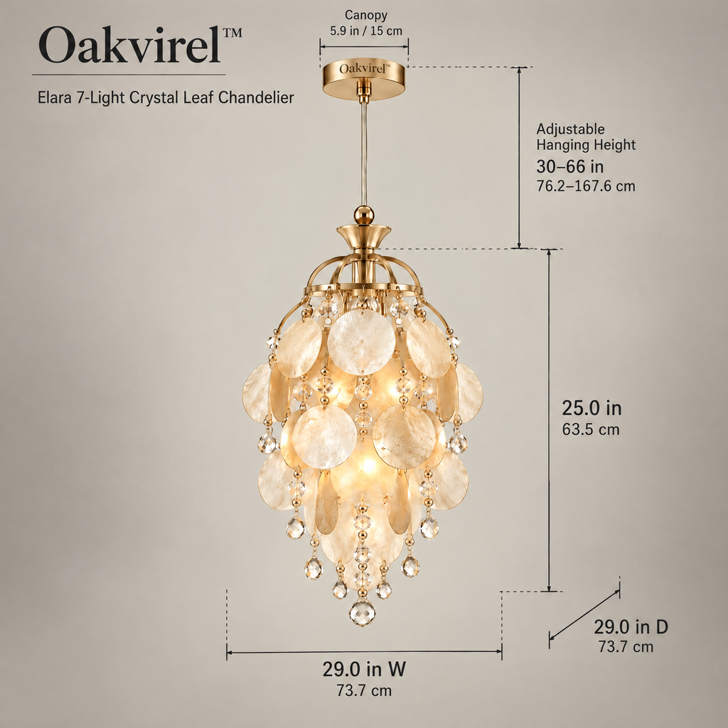 Oakvirel™ Elara 7-Light Crystal Leaf Chandelier