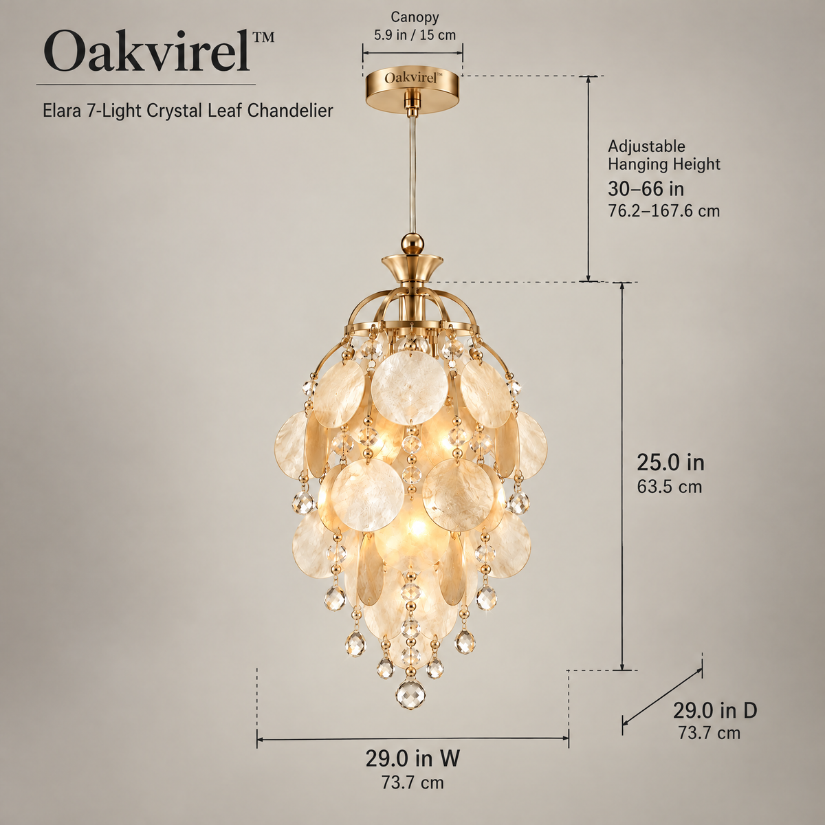 Oakvirel™ Elara 7-Light Crystal Leaf Chandelier