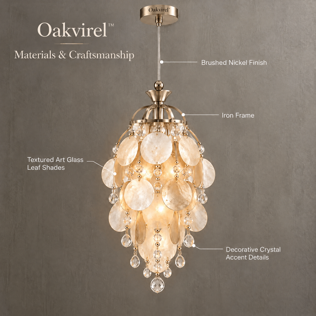 Oakvirel™ Elara 7-Light Crystal Leaf Chandelier