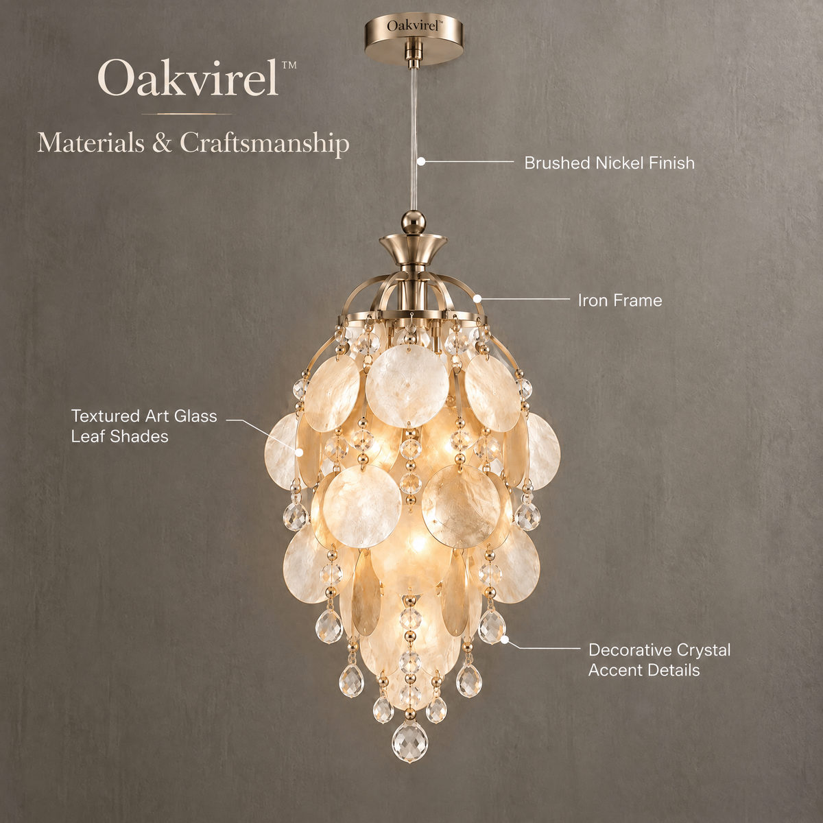Oakvirel™ Elara 7-Light Crystal Leaf Chandelier