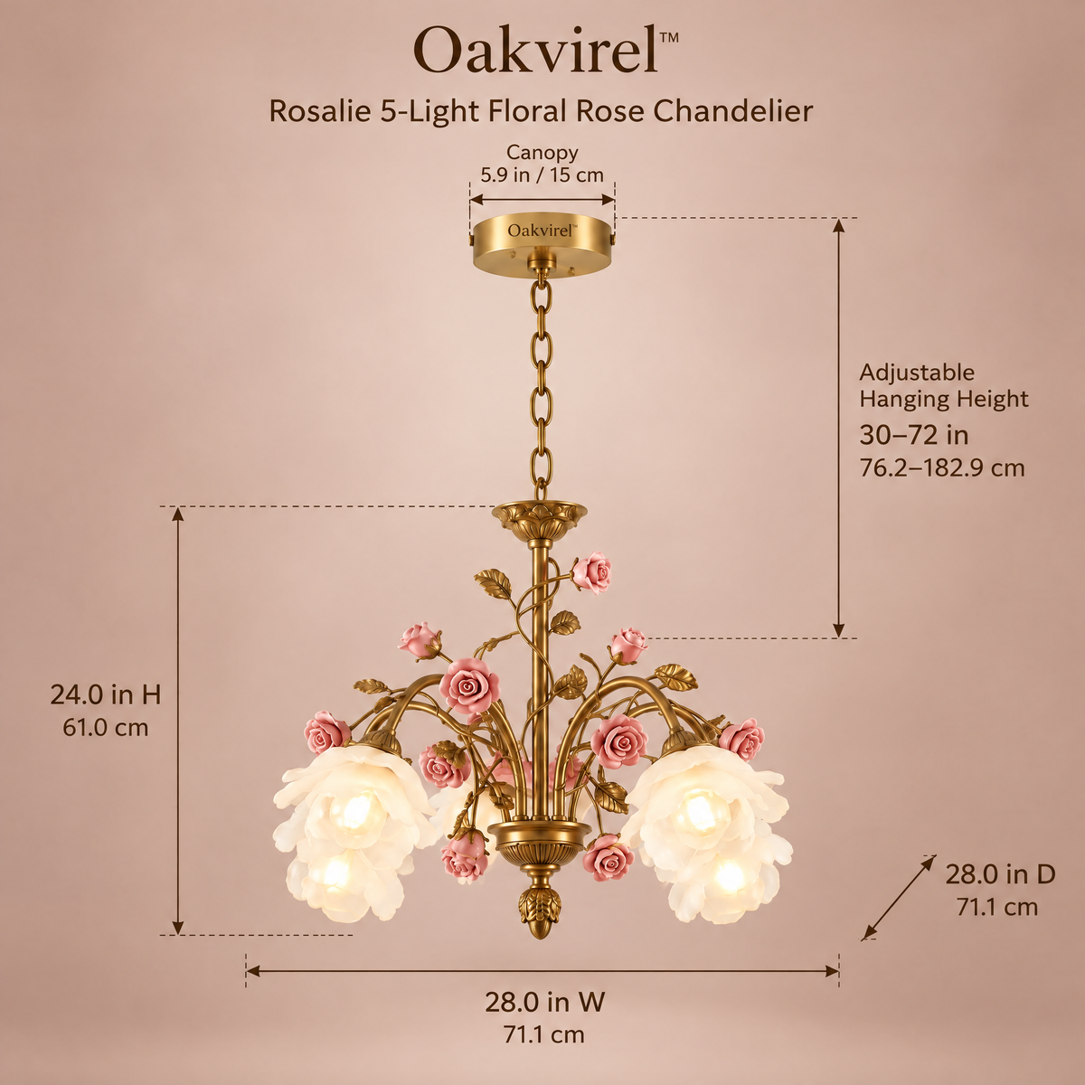 Oakvirel™ Rosalie 5-Light Floral Rose Chandelier