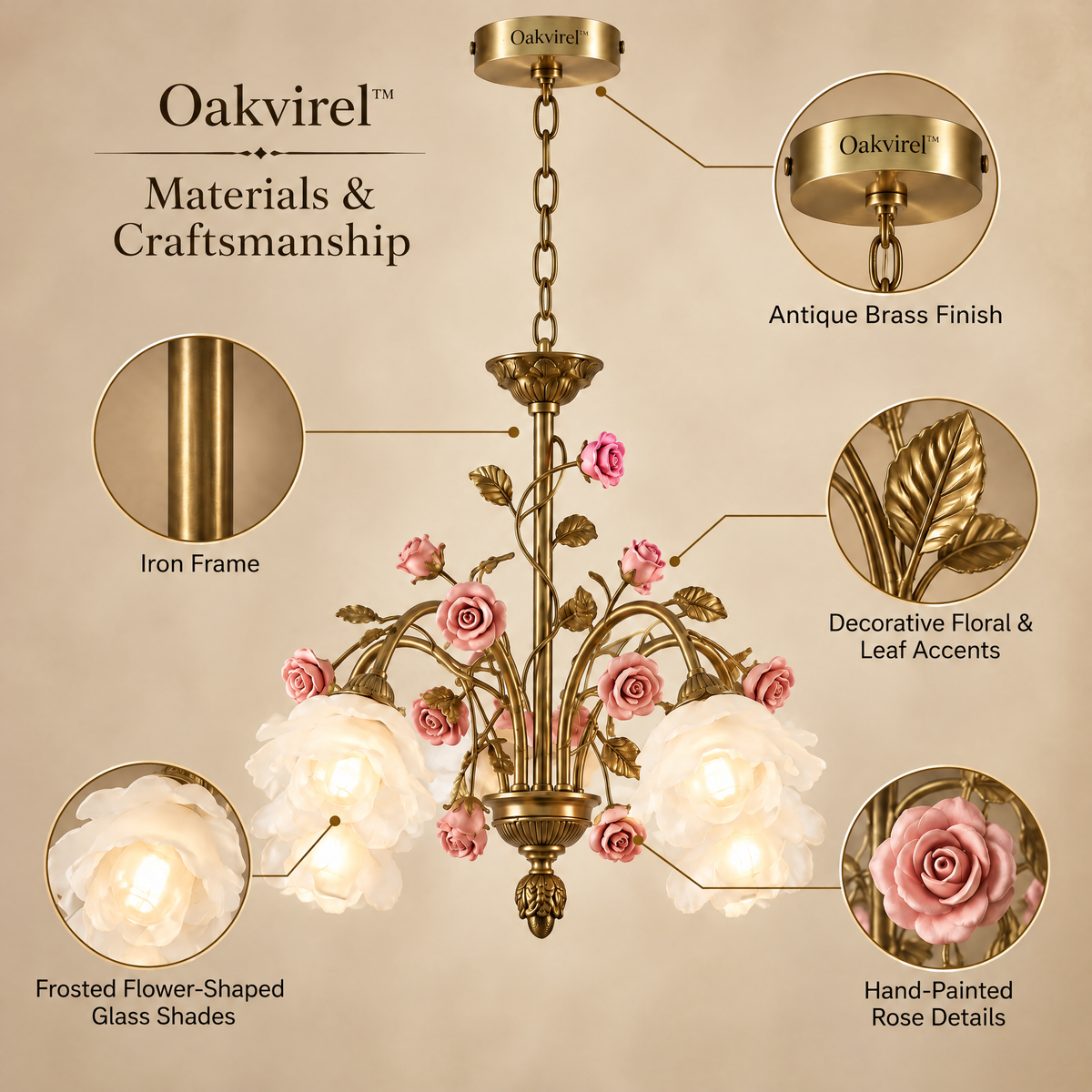 Oakvirel™ Rosalie 5-Light Floral Rose Chandelier