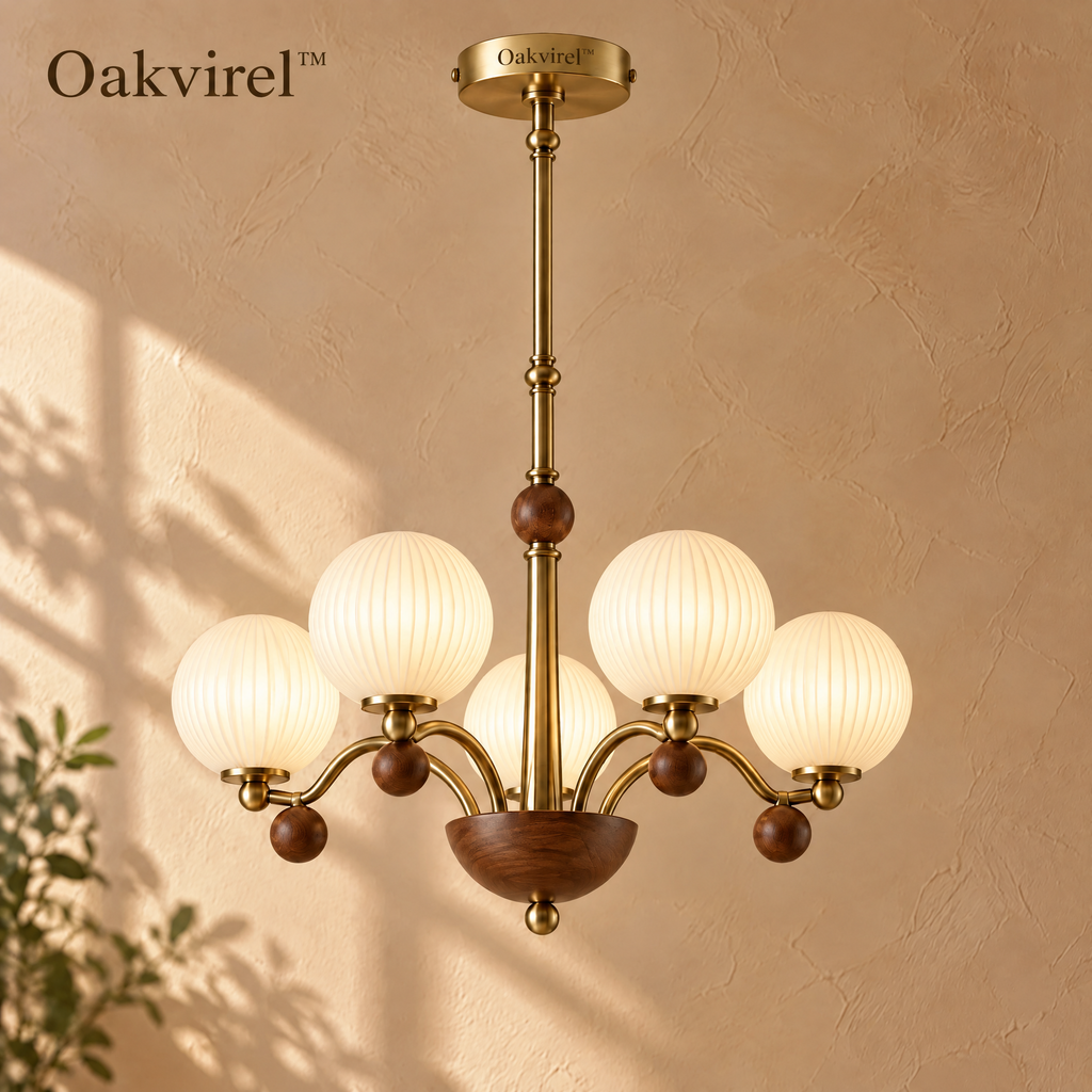 Oakvirel™ Rowan 6-Light Walnut Globe Chandelier