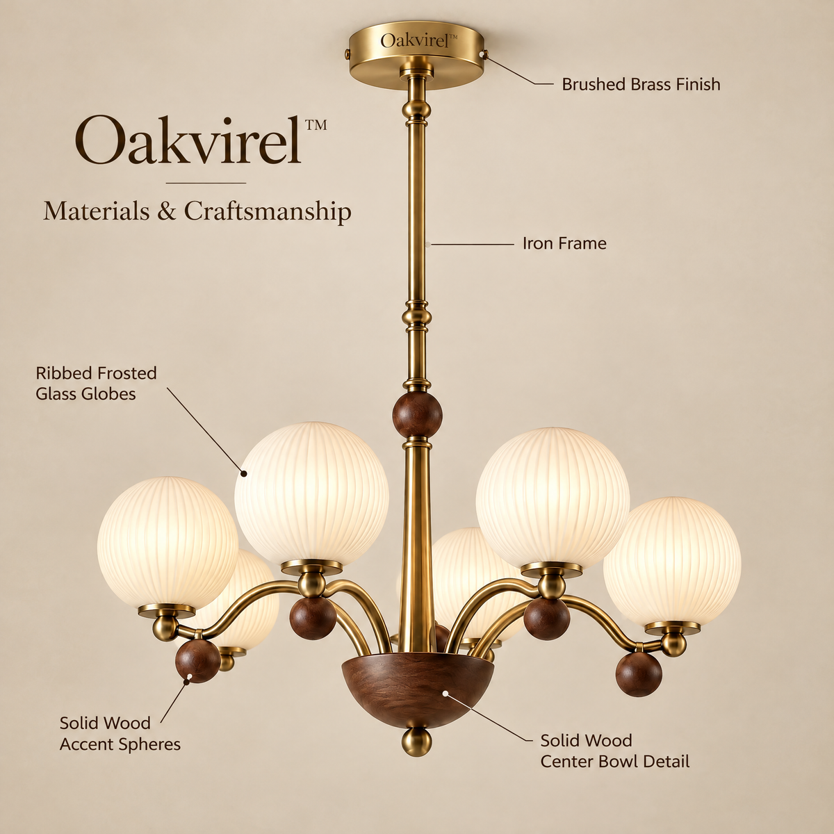 Oakvirel™ Rowan 6-Light Walnut Globe Chandelier