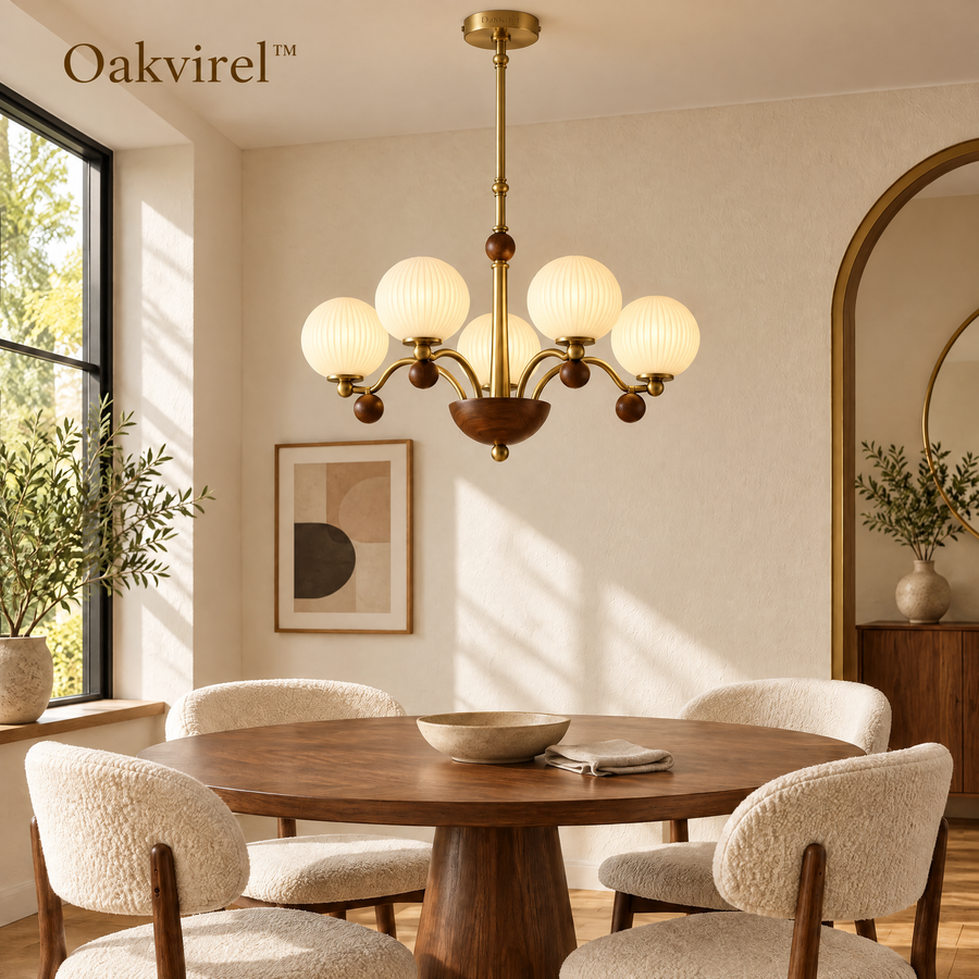 Oakvirel™ Rowan 6-Light Walnut Globe Chandelier