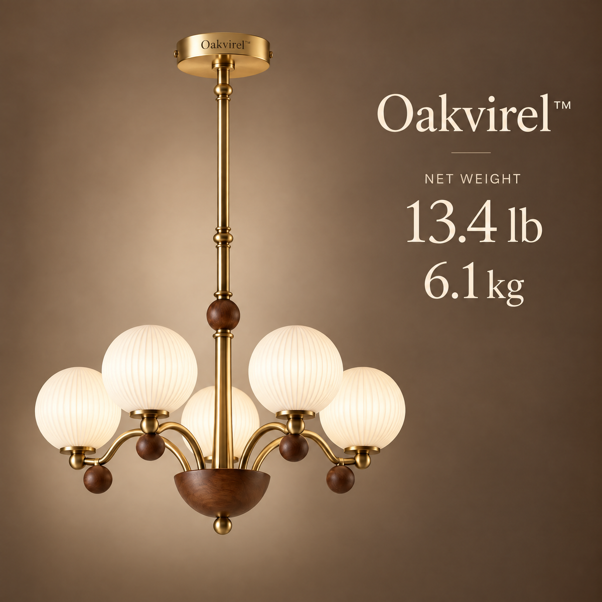 Oakvirel™ Rowan 6-Light Walnut Globe Chandelier
