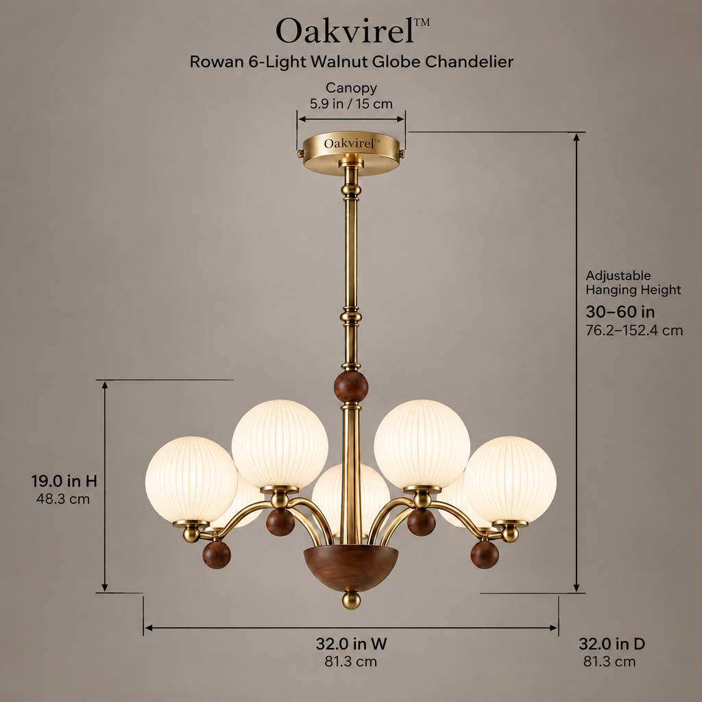 Oakvirel™ Rowan 6-Light Walnut Globe Chandelier