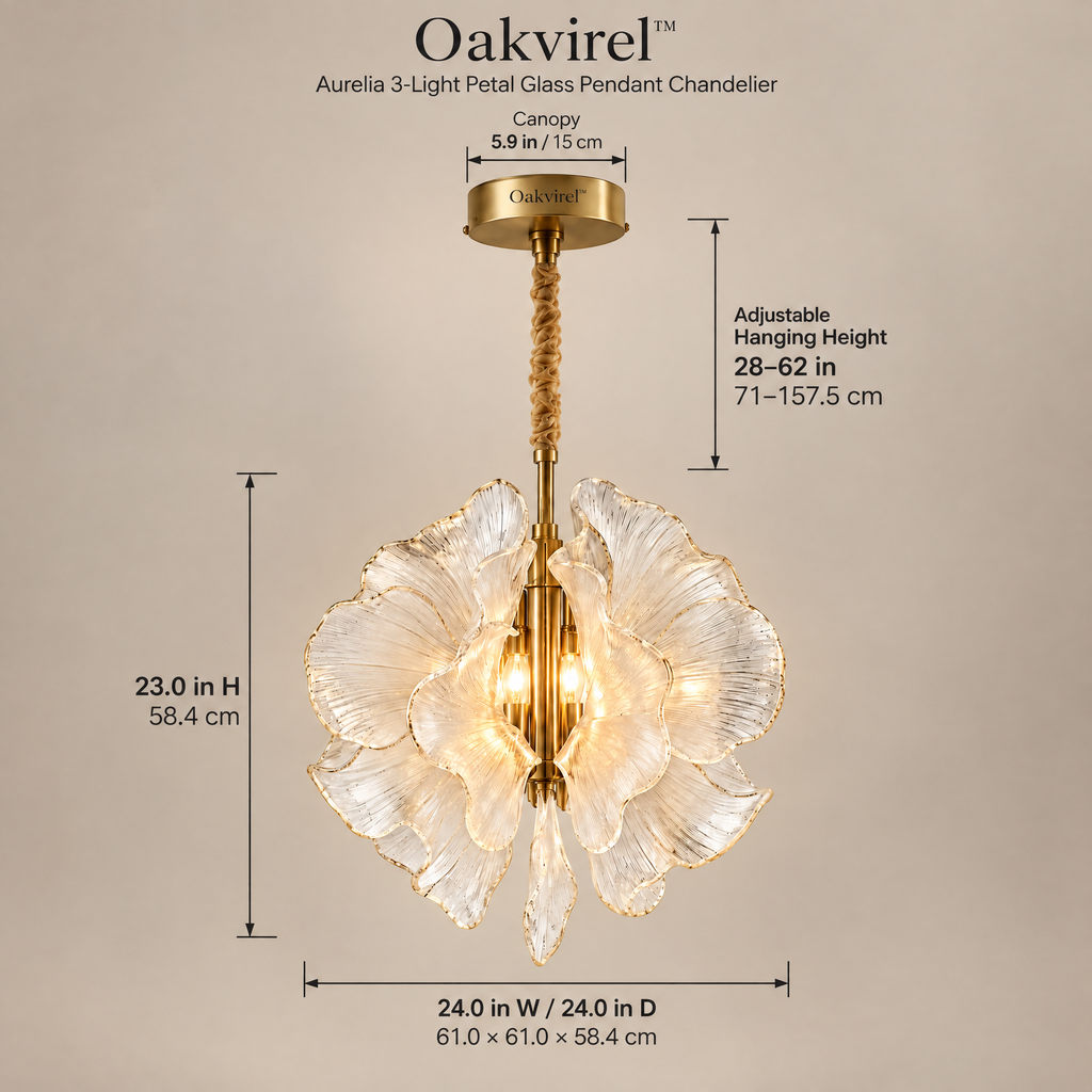 Oakvirel™ Aurelia 3-Light Petal Glass Pendant Chandelier