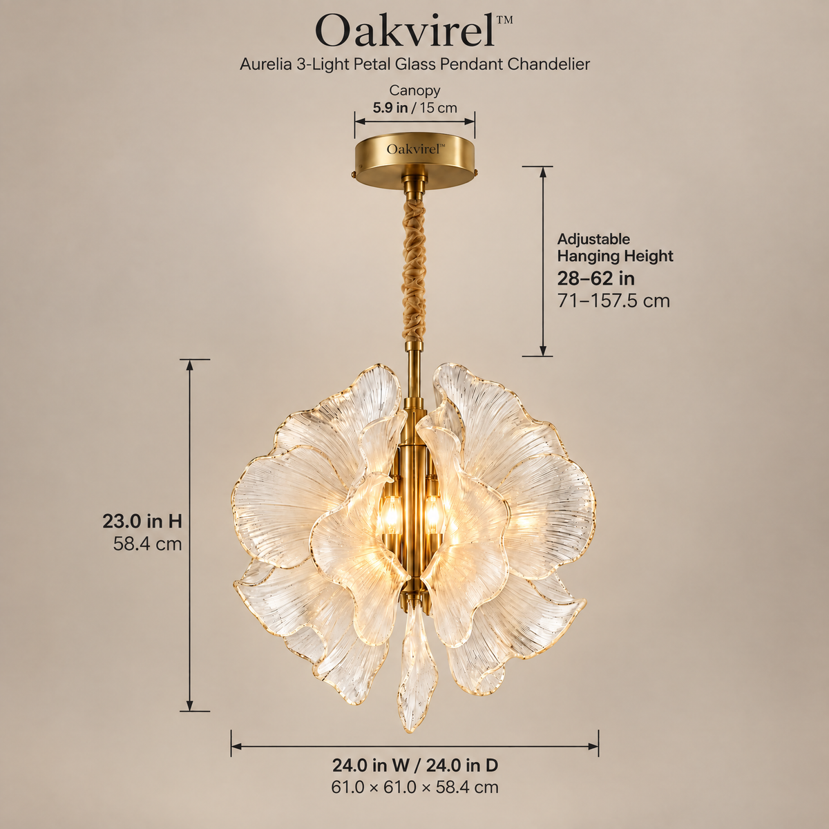 Oakvirel™ Aurelia 3-Light Petal Glass Pendant Chandelier