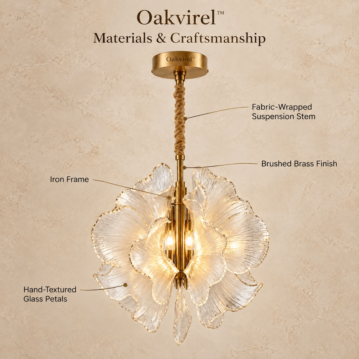 Oakvirel™ Aurelia 3-Light Petal Glass Pendant Chandelier