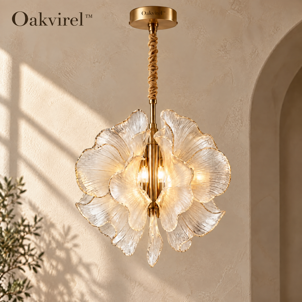 Oakvirel™ Aurelia 3-Light Petal Glass Pendant Chandelier