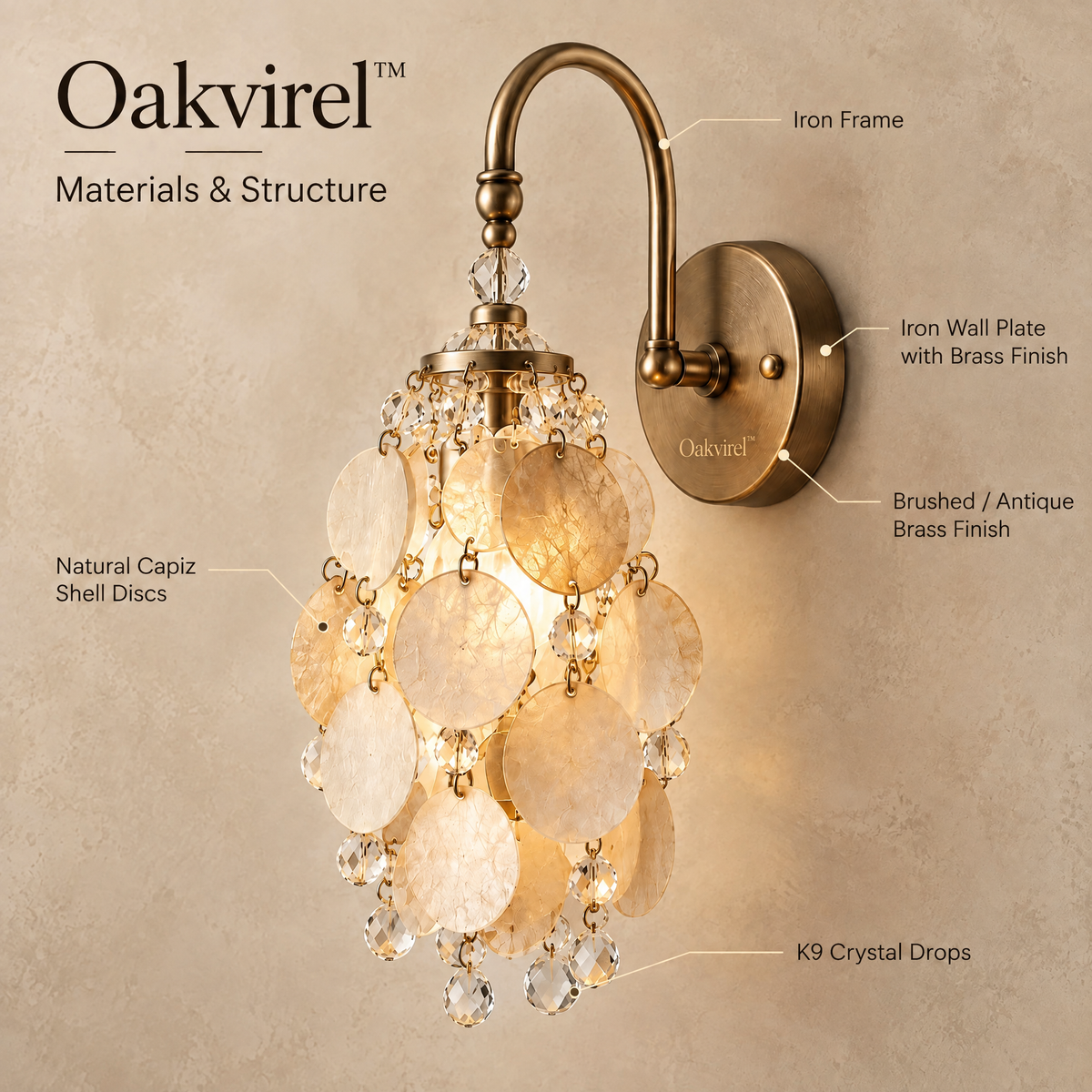 Oakvirel™ Aurevia Capiz Crystal Wall Sconce