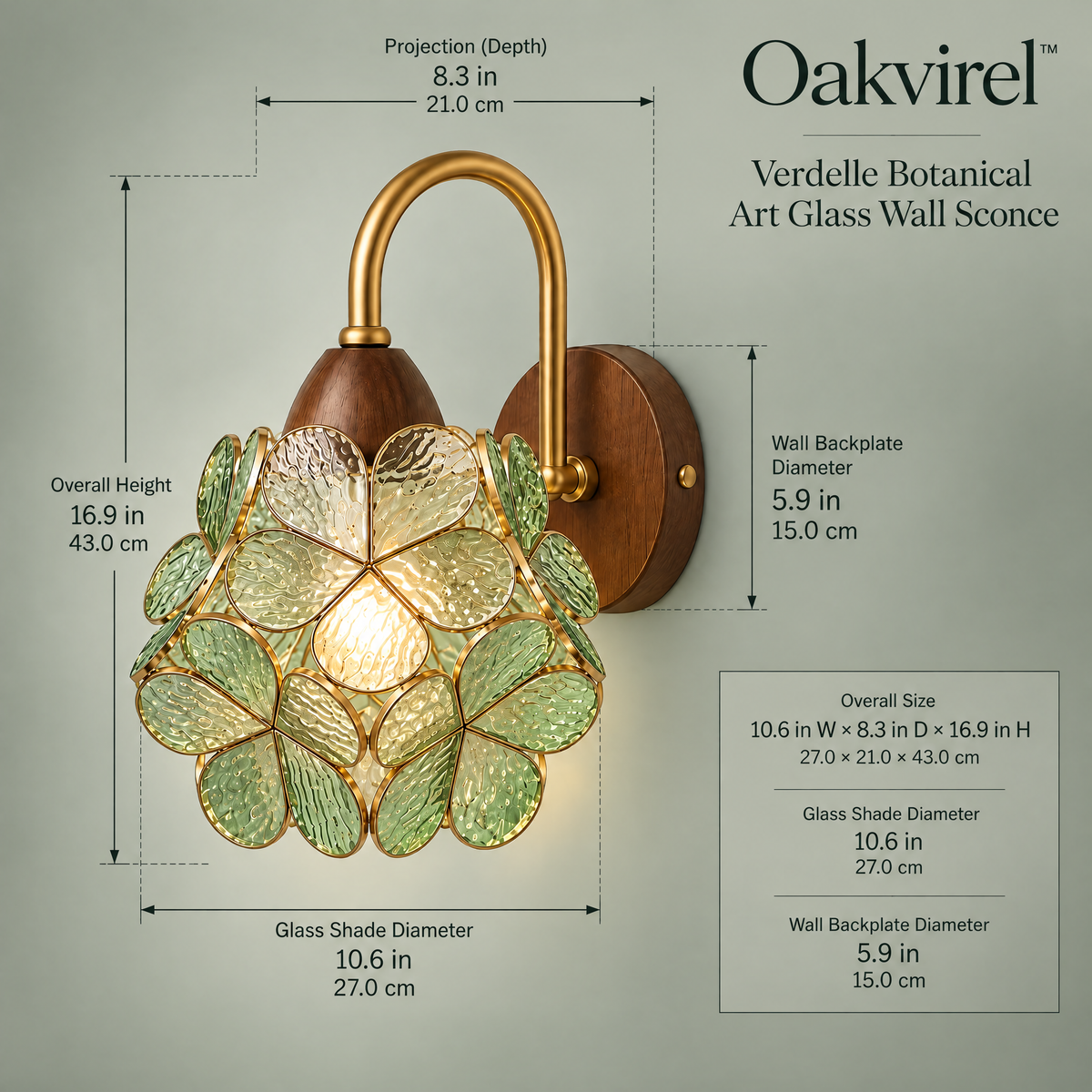 Oakvirel™  Verdelle Botanical Art Glass Wall Sconce