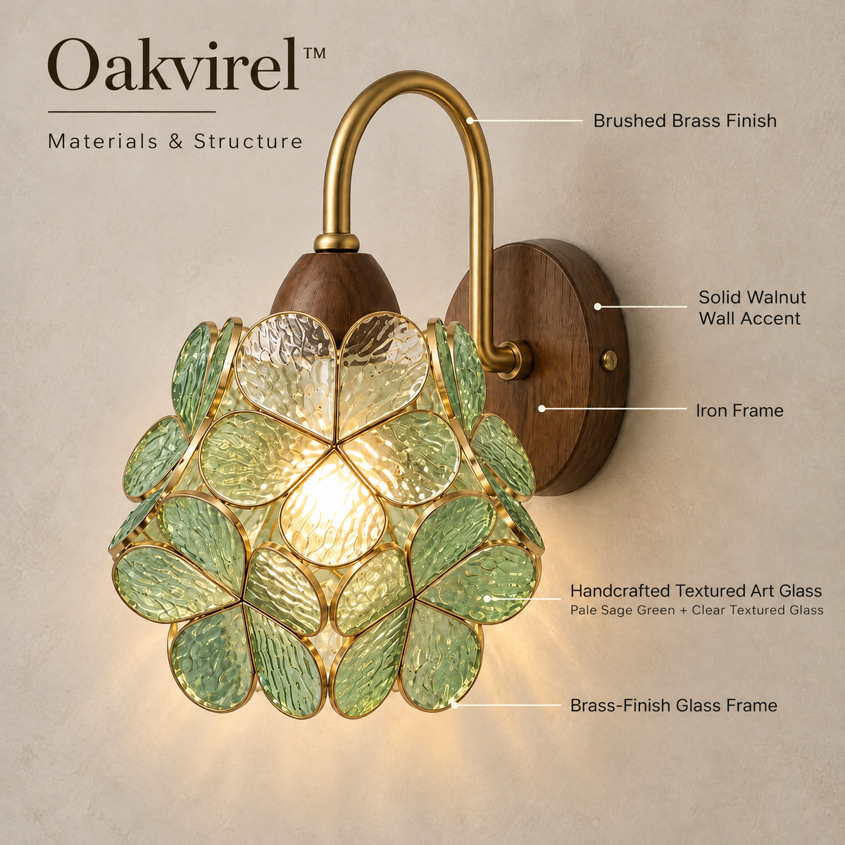 Oakvirel™  Verdelle Botanical Art Glass Wall Sconce