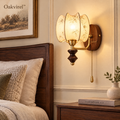 Oakvirel™ Marielle Brass & Walnut Fabric Wall Sconce