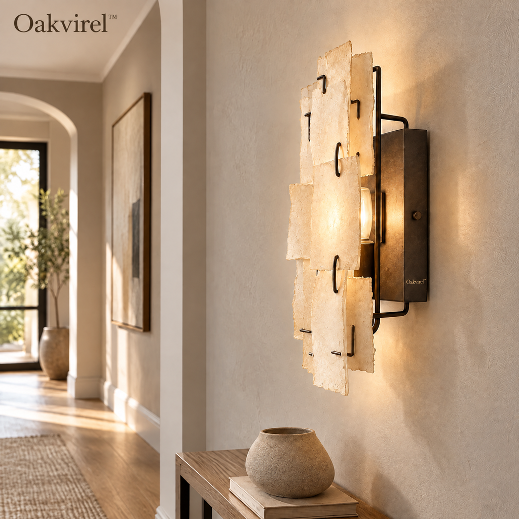 Oakvirel™ Elaris Layered Parchment Wall Sconce