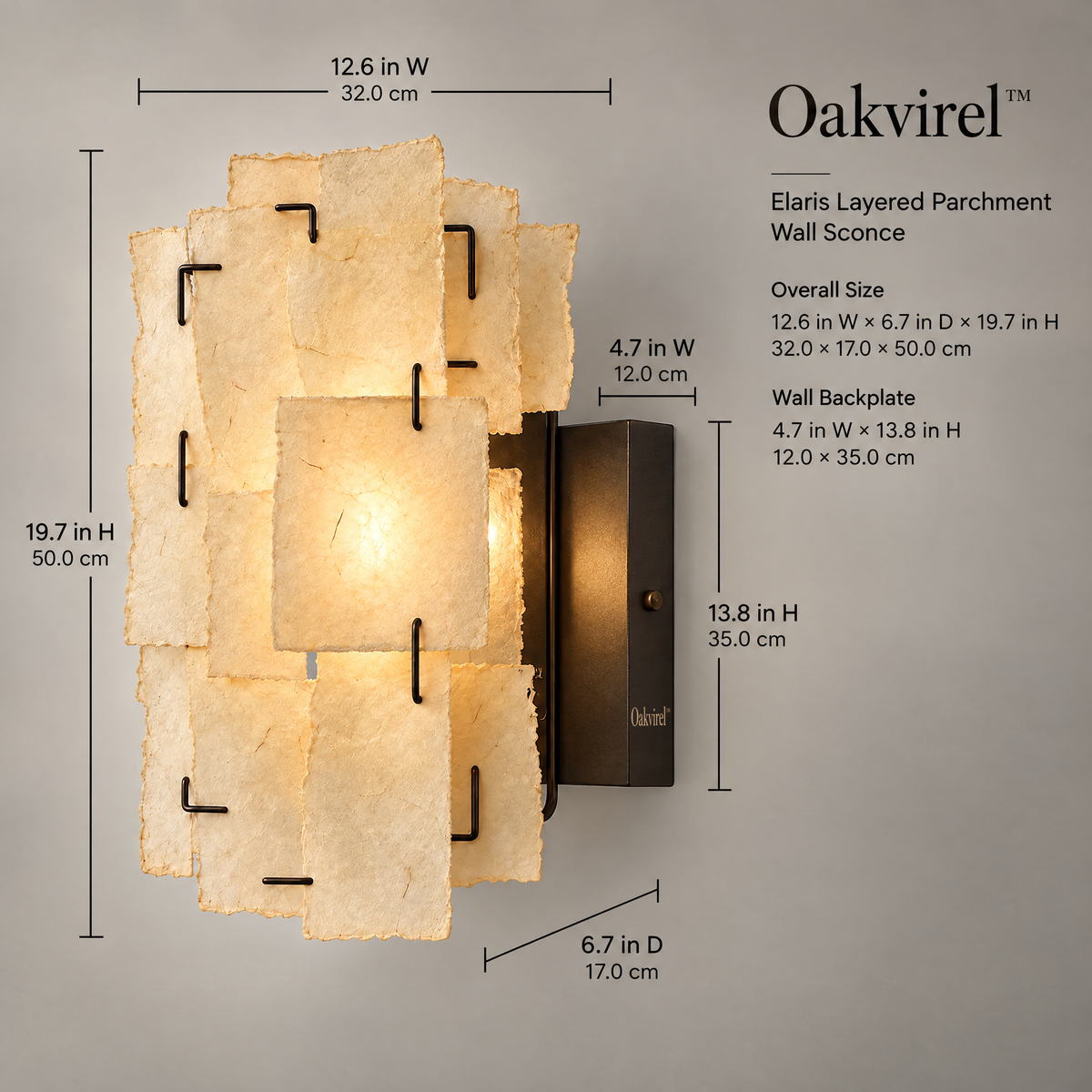 Oakvirel™ Elaris Layered Parchment Wall Sconce