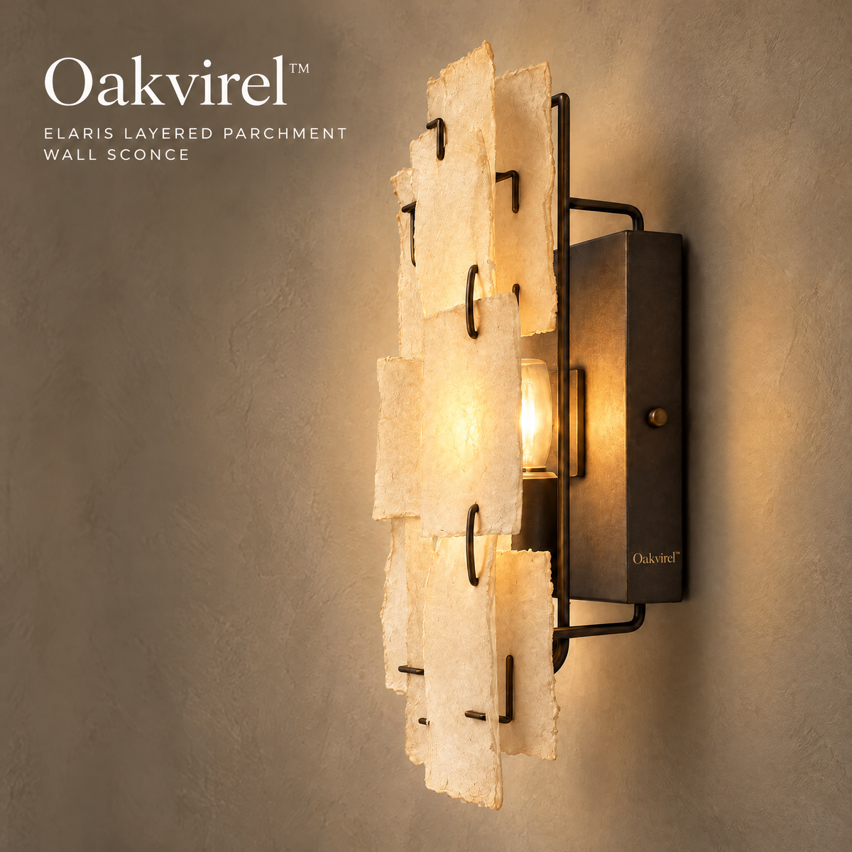 Oakvirel™ Elaris Layered Parchment Wall Sconce