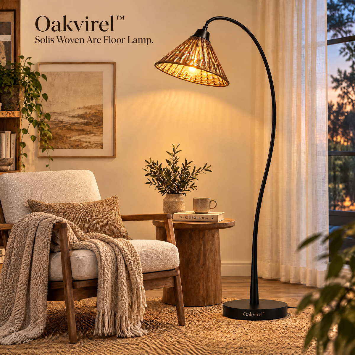 Oakvirel™ Solis Woven Arc Floor Lamp