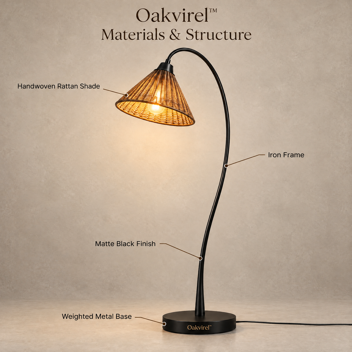Oakvirel™ Solis Woven Arc Floor Lamp