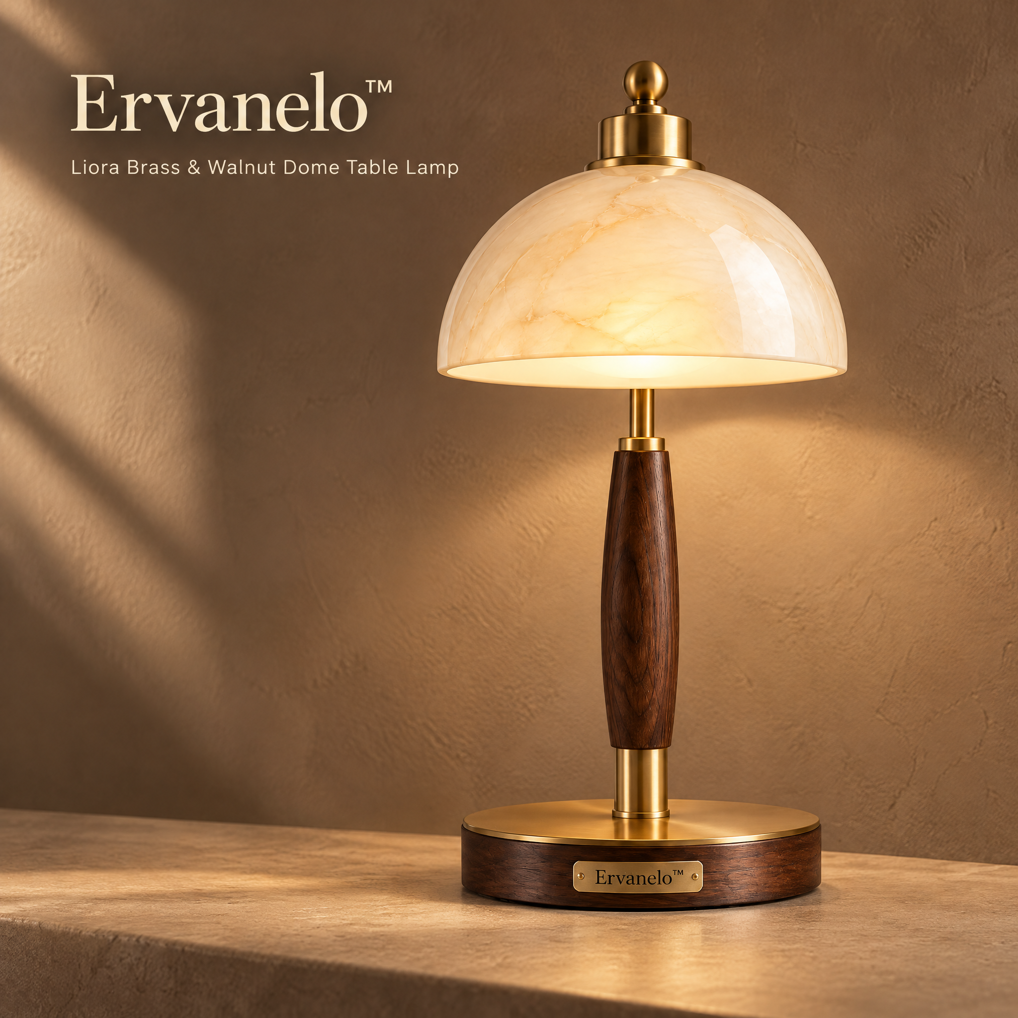 
                Ervanelo™ Liora Brass & Walnut Dome Table Lamp
                